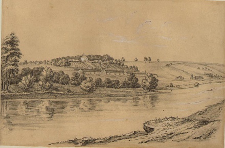Дитц С.Ф.[1803-1873].  . Вид cела Волхонщина Тульской губернии.